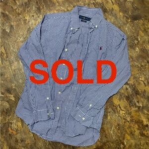 Blue and white checkered Ralph Lauren button-up shirt